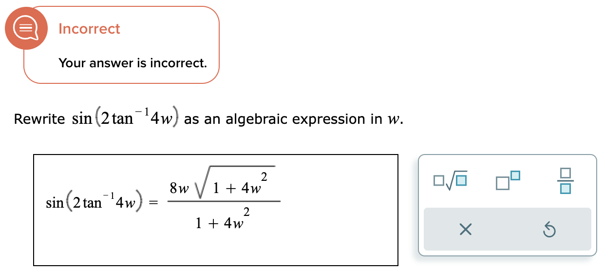 an algebraic expression in w. 2 00 8w 1 + 4w sin