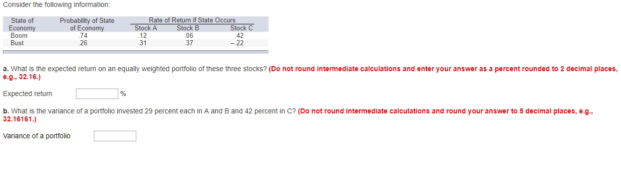  a.What is the expected return on an equally weighted portfolio of