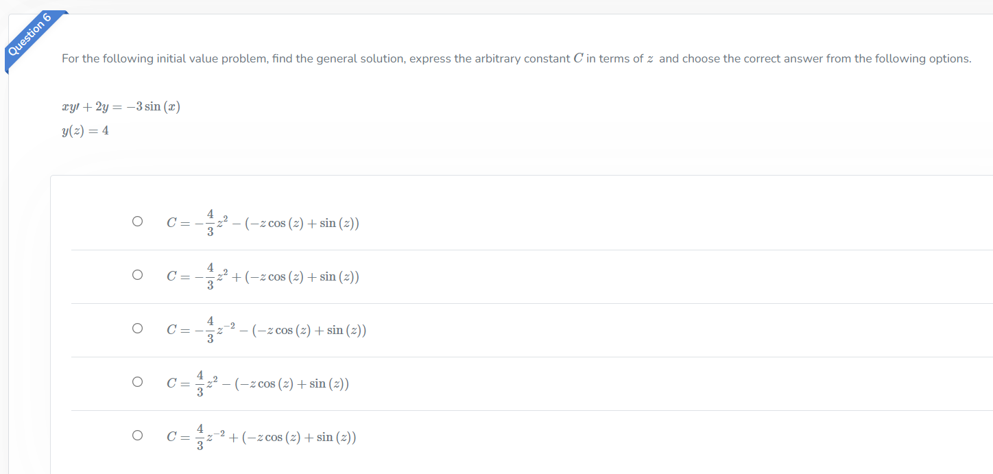 solution, express the arbitrary constant C in terms of z and choose