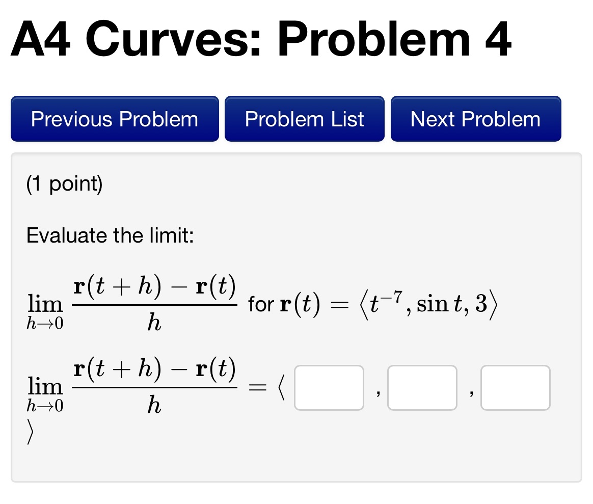  A4 Curves: Problem 4 Previous Problem Problem List Next Problem (1