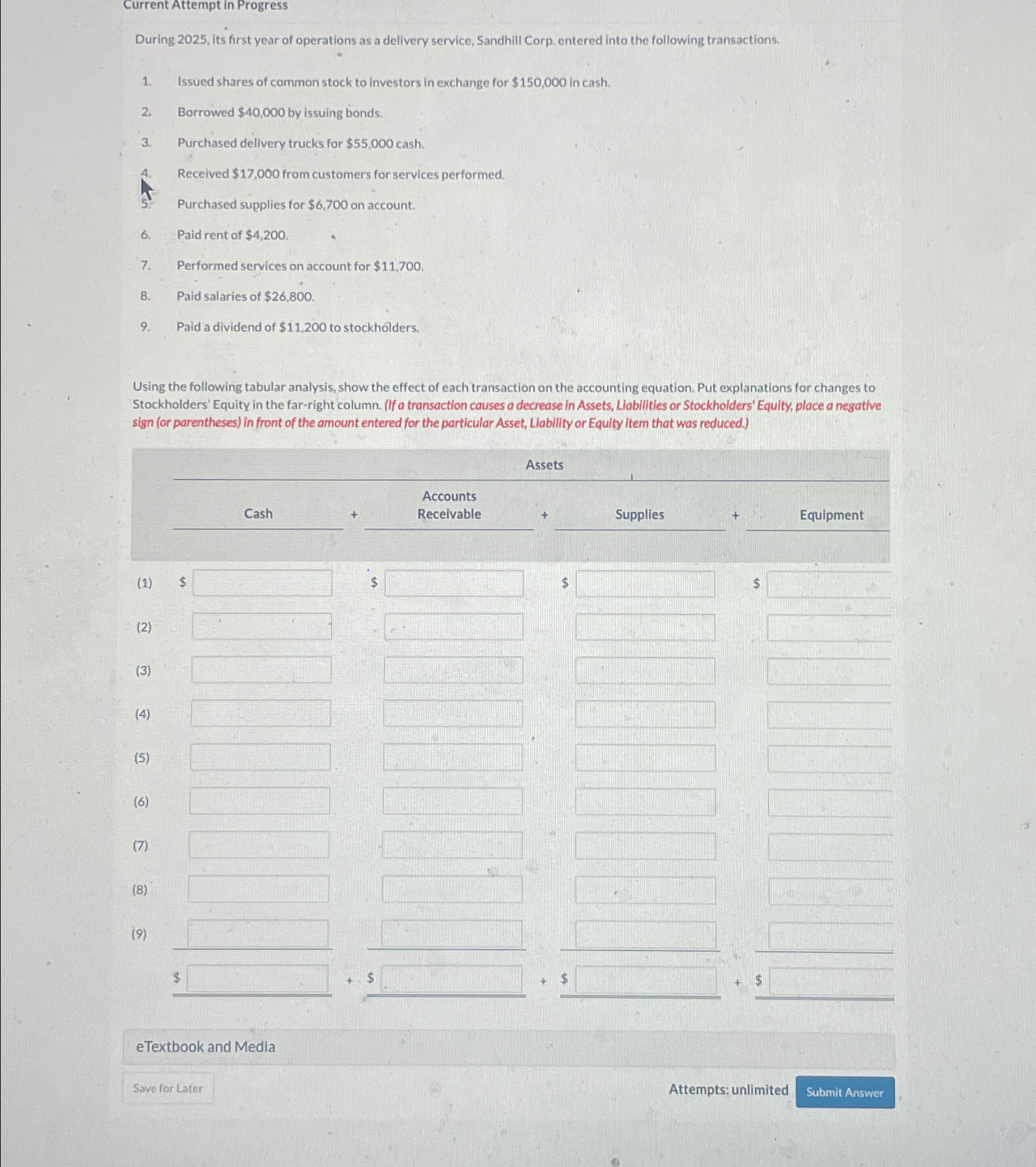 as a delivery service, Sandhill Corp. entered into the following transactions. Issued