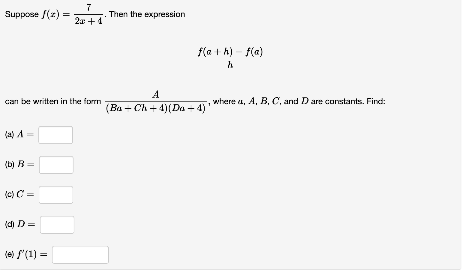 = (e) f'(1) =Suppose f(.'13) : 7:122 + C, where C is