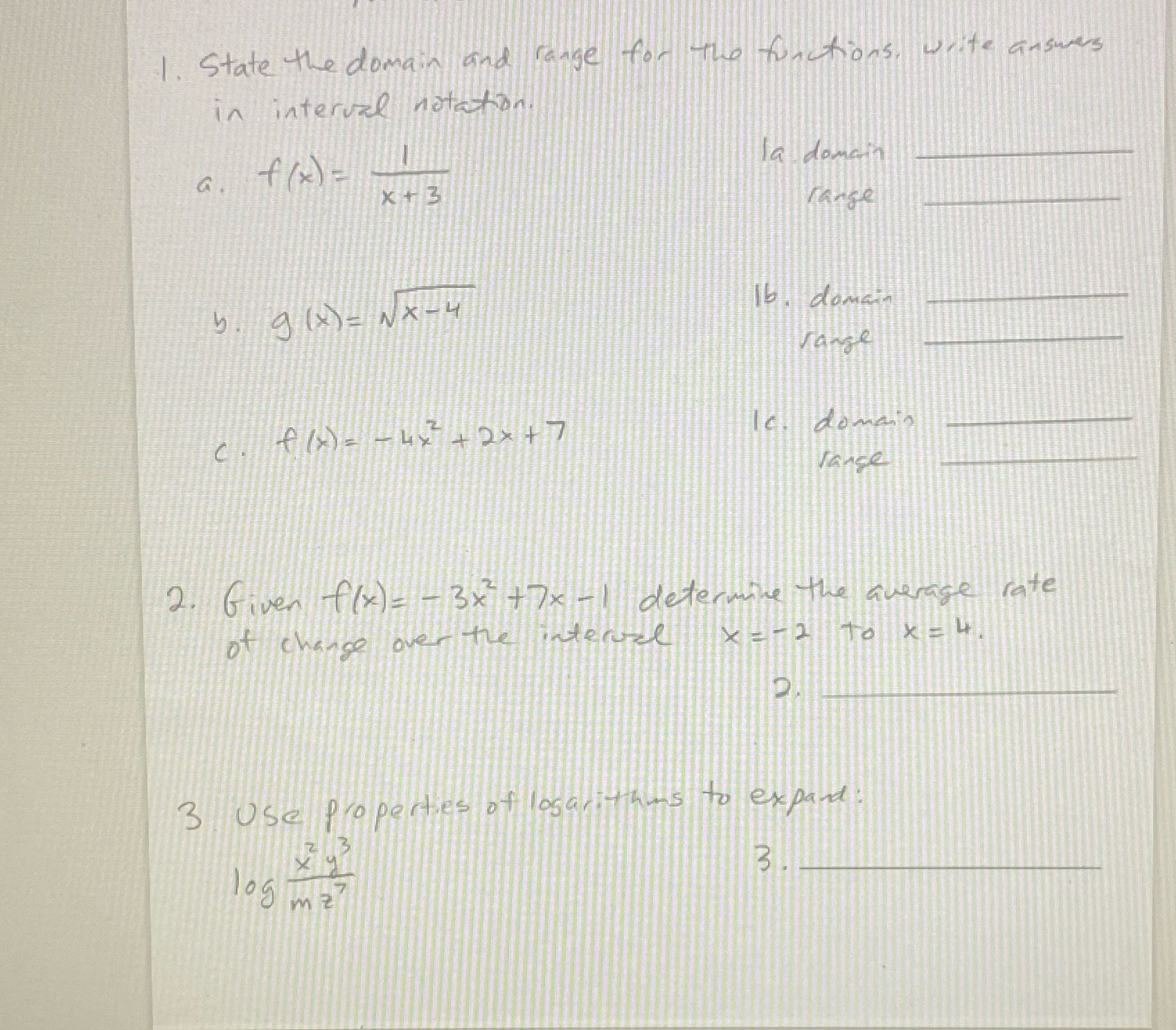 in interval notation . a . f ( x ) = THE