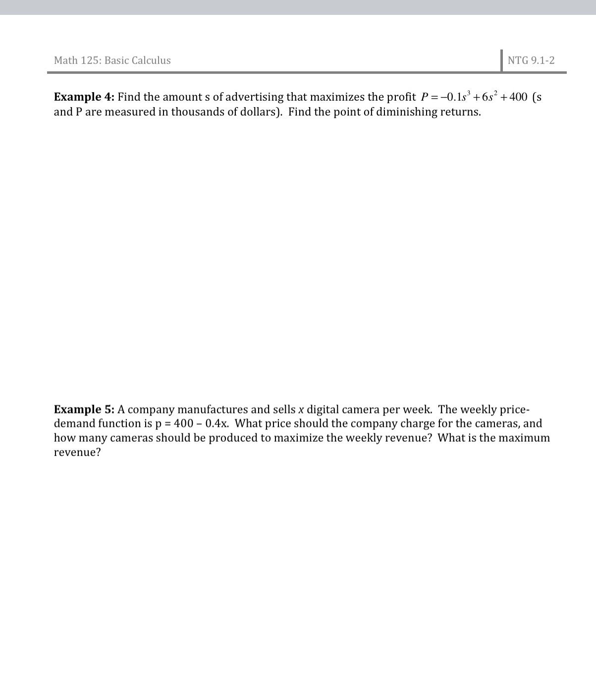  Math 125: Basic Calculus NTG l9.12 Example 4: Find the amount