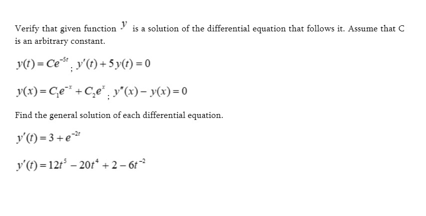 equation that follows it. Assume that C is an arbitrary constant. v(t)