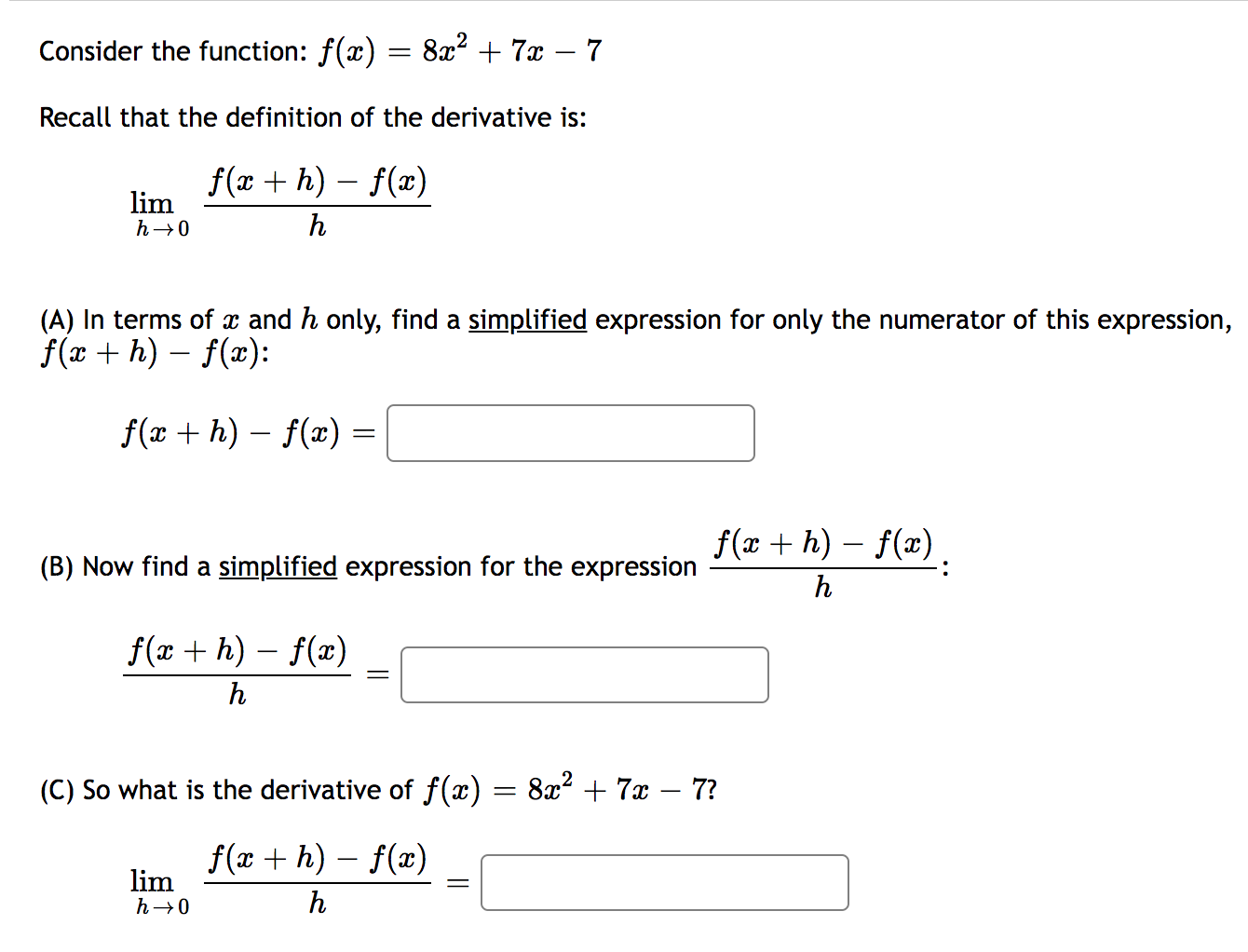 a simplified expression for only the numerator of this expression, f(x t