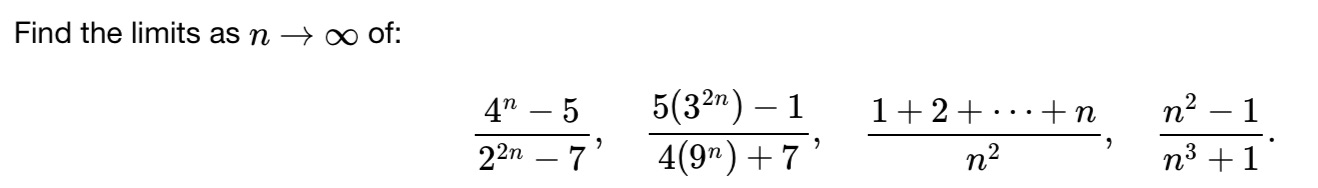 Find the limits as n + 00 Of: 5 22n 5(32n) 1