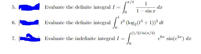 5. Evaluate thc definite integral I 6 Evaluate thc definite integral [2