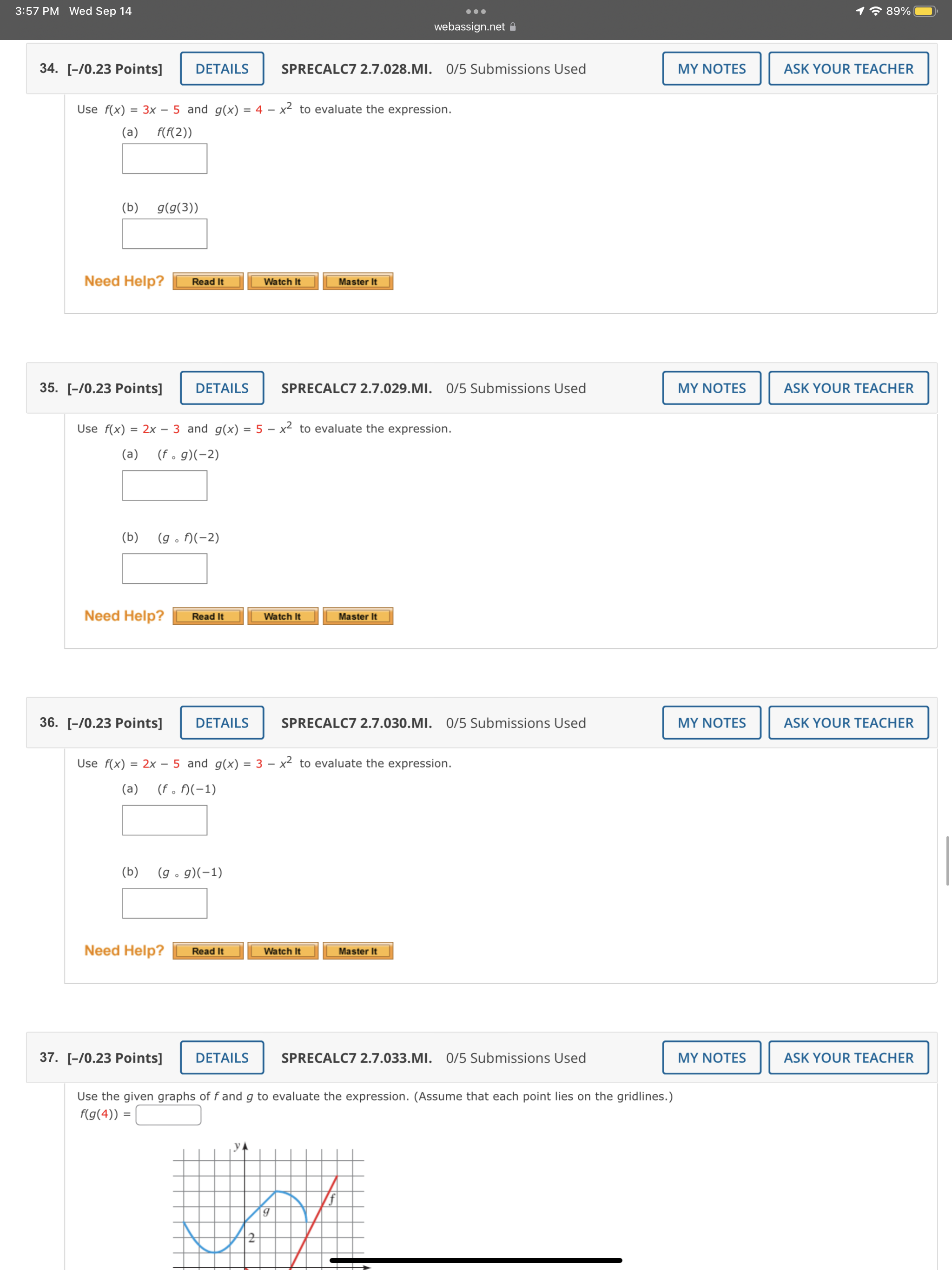 3:57 PM Wed Sep 14 . . . 1 89% webassign.net