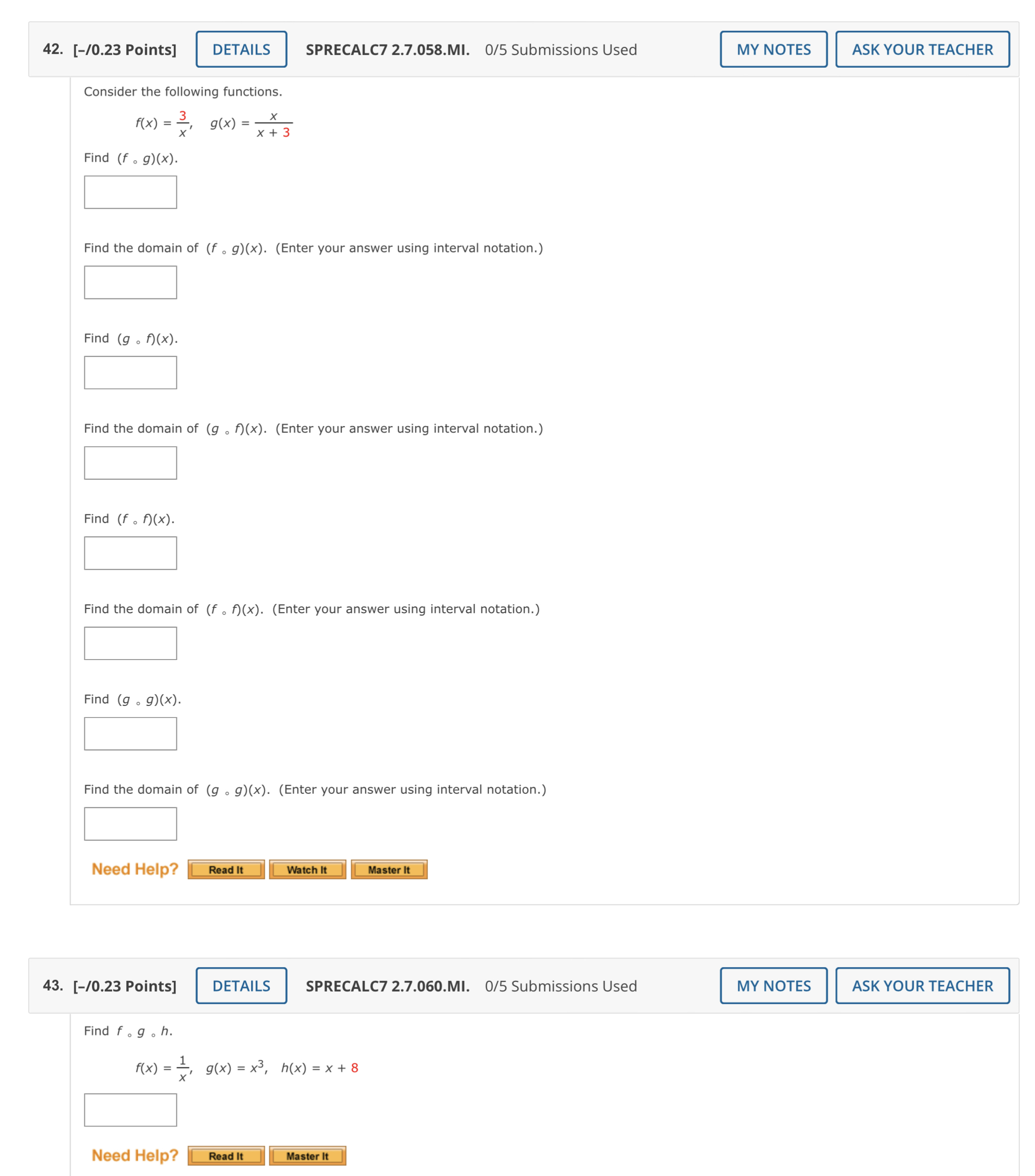 ASK YOUR TEACHER Use f(x) = 3x - 5 and g(x) =