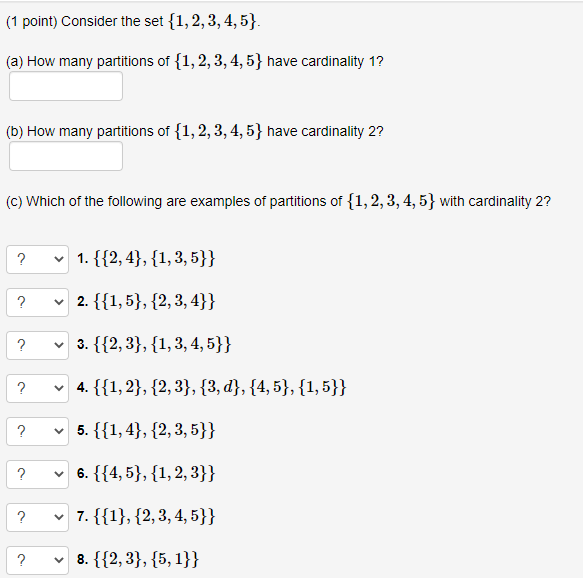 (b) How many partitions of {1, 2, 3, 4, 5} have cardinality
