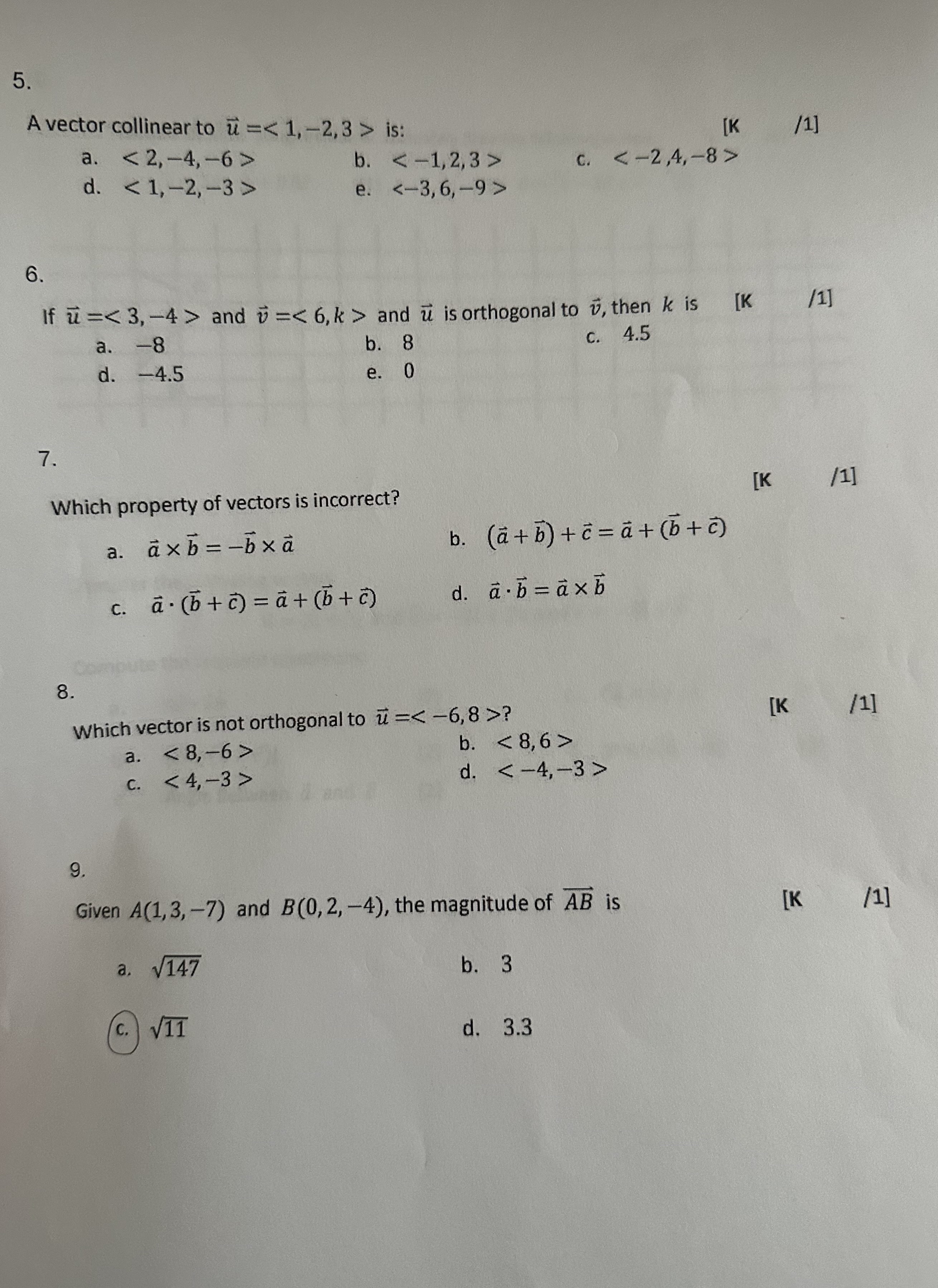 - 2k) is [K /1] a. -10 b. -6 C. 0 d.