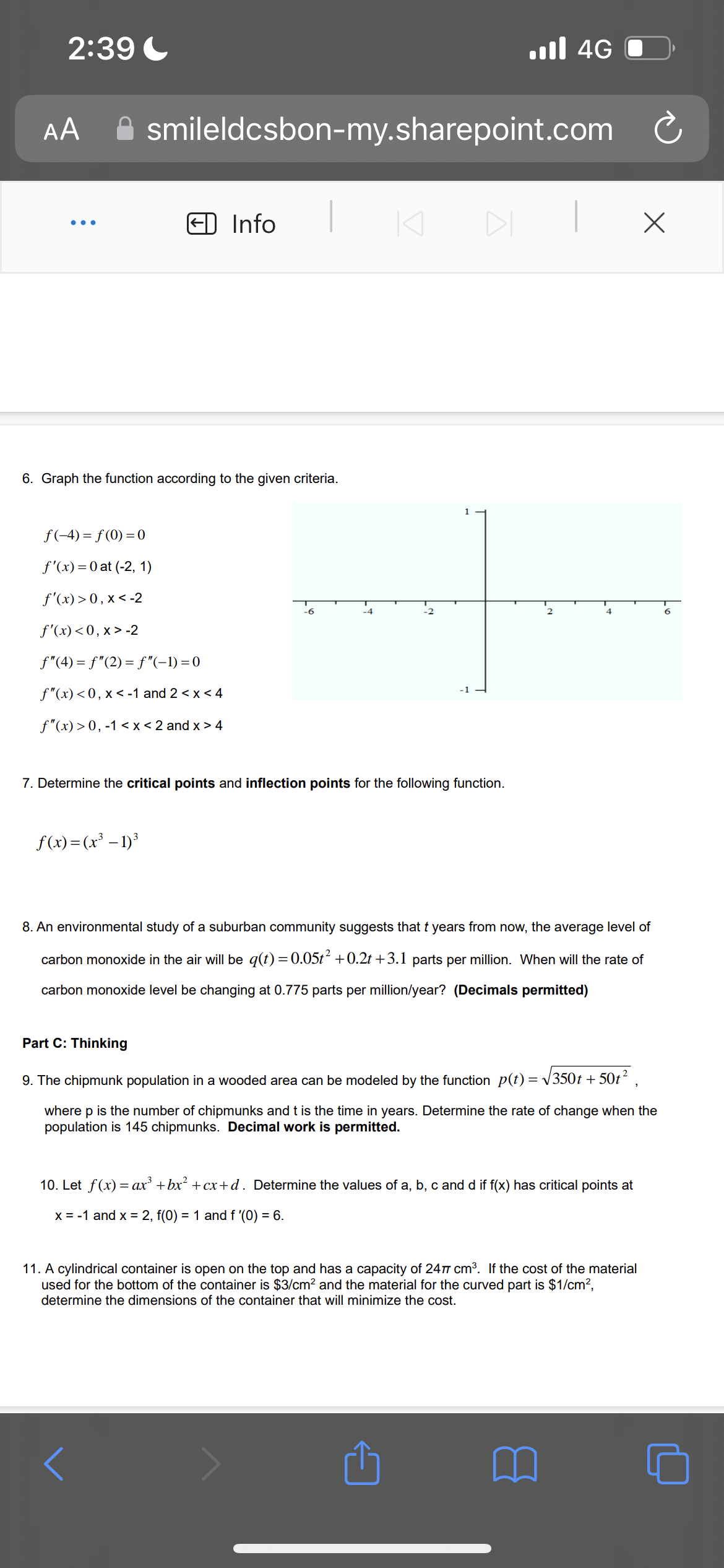 -1 4 7. Determine the critical points and inflection points for the
