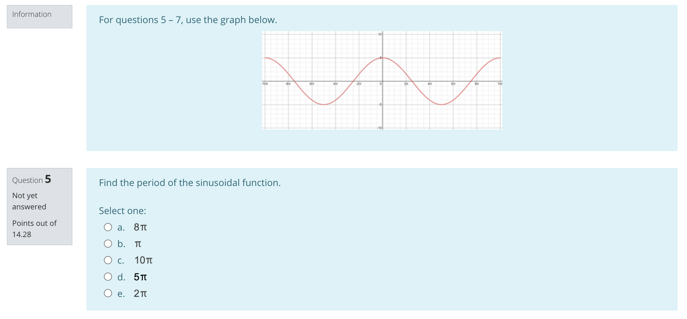 O c. (5TT, - 5) O d. 5n 2,0 O e .