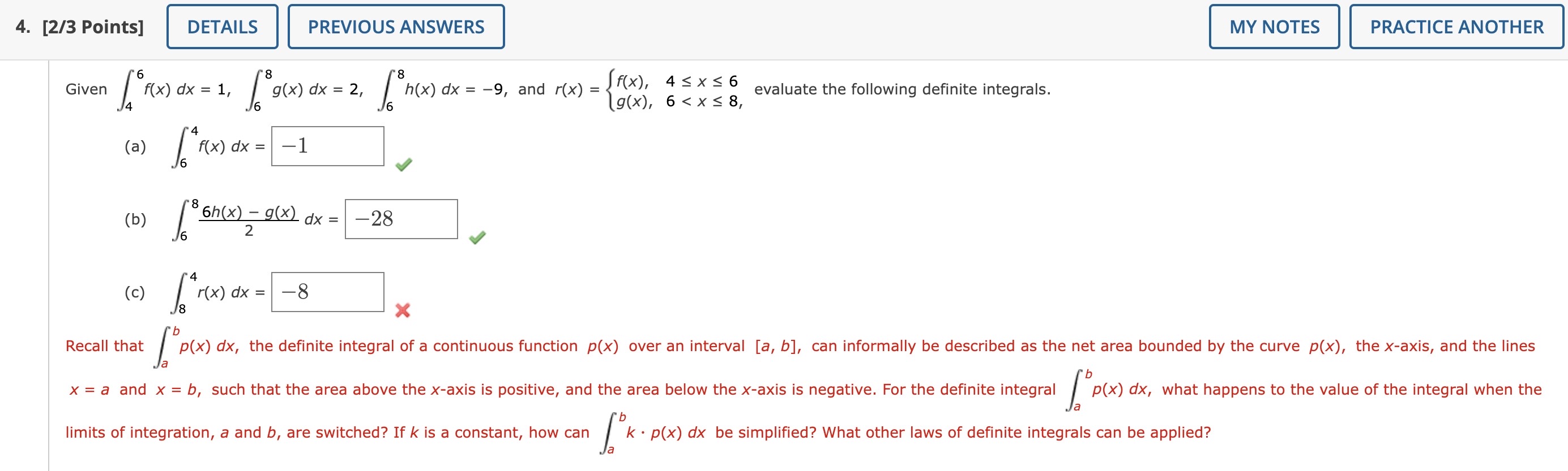  4. [2/3 Points] DETAILS PREVIOUS ANSWERS MY NOTES PRACTICE ANOTHER Given