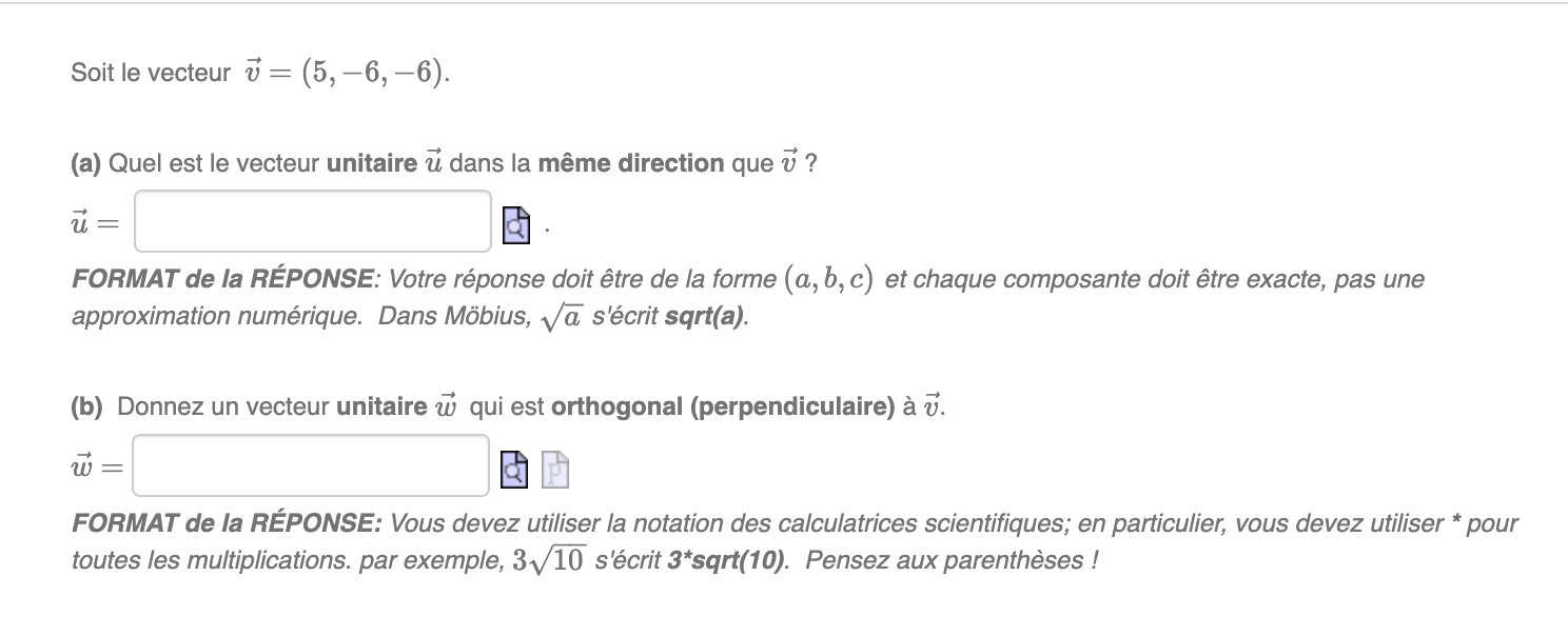 Soit le vecteur v = (a) Quel est le vecteur unitaire u