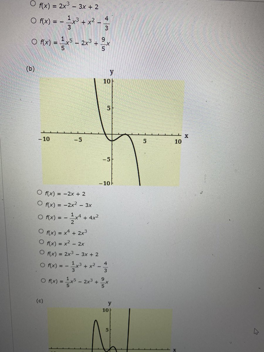 4 Of( x ) = 1x5 - 2x3 + 9x (d) y