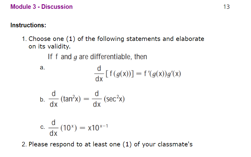  Module 3 - Discussion 13 Instructions: 1. Choose one (1) of