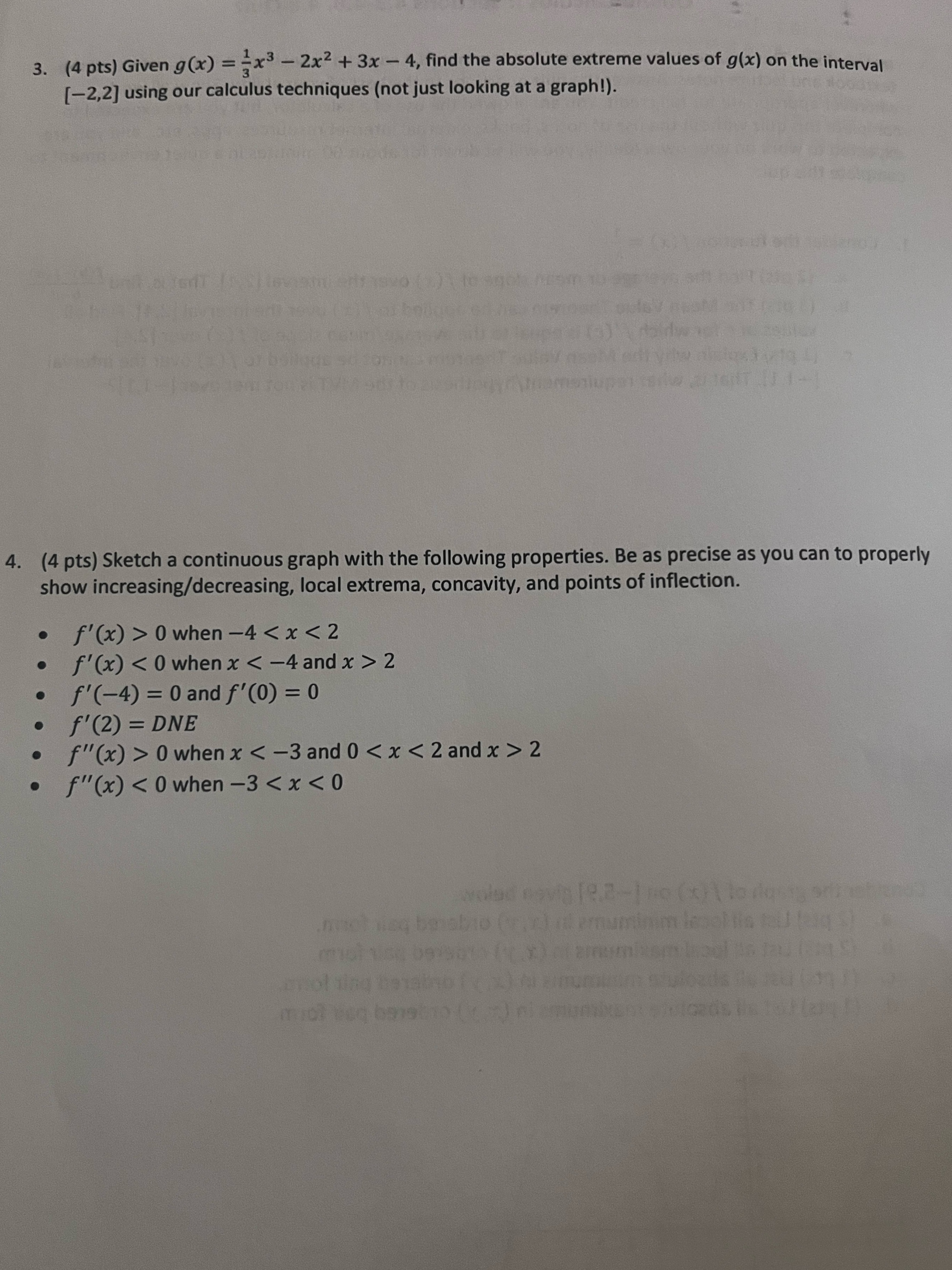  3. (4 pts) Given g(x) = =x3 - 2x2 + 3x