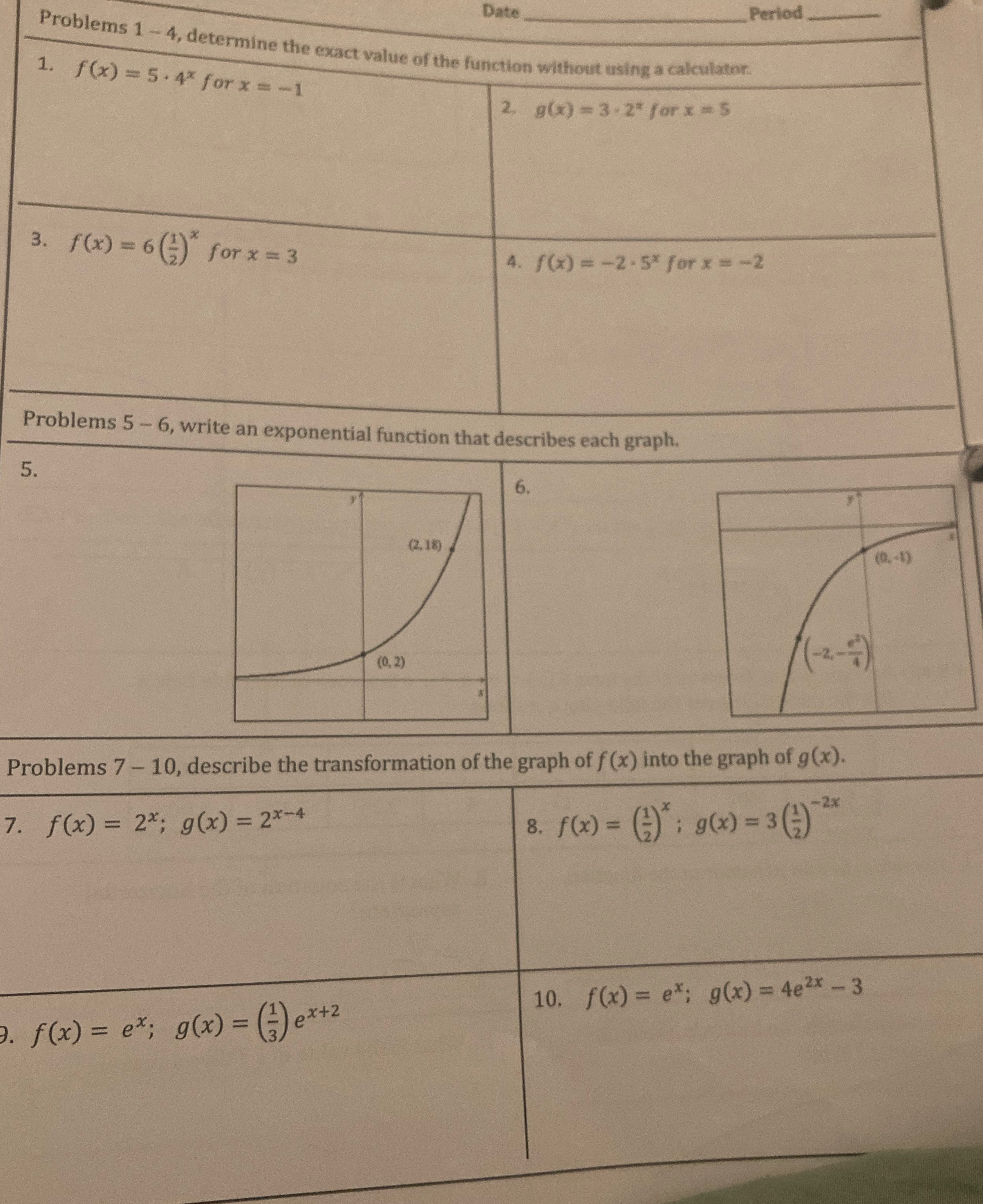  Date Period Problems 1 - 4, determine the exact value of