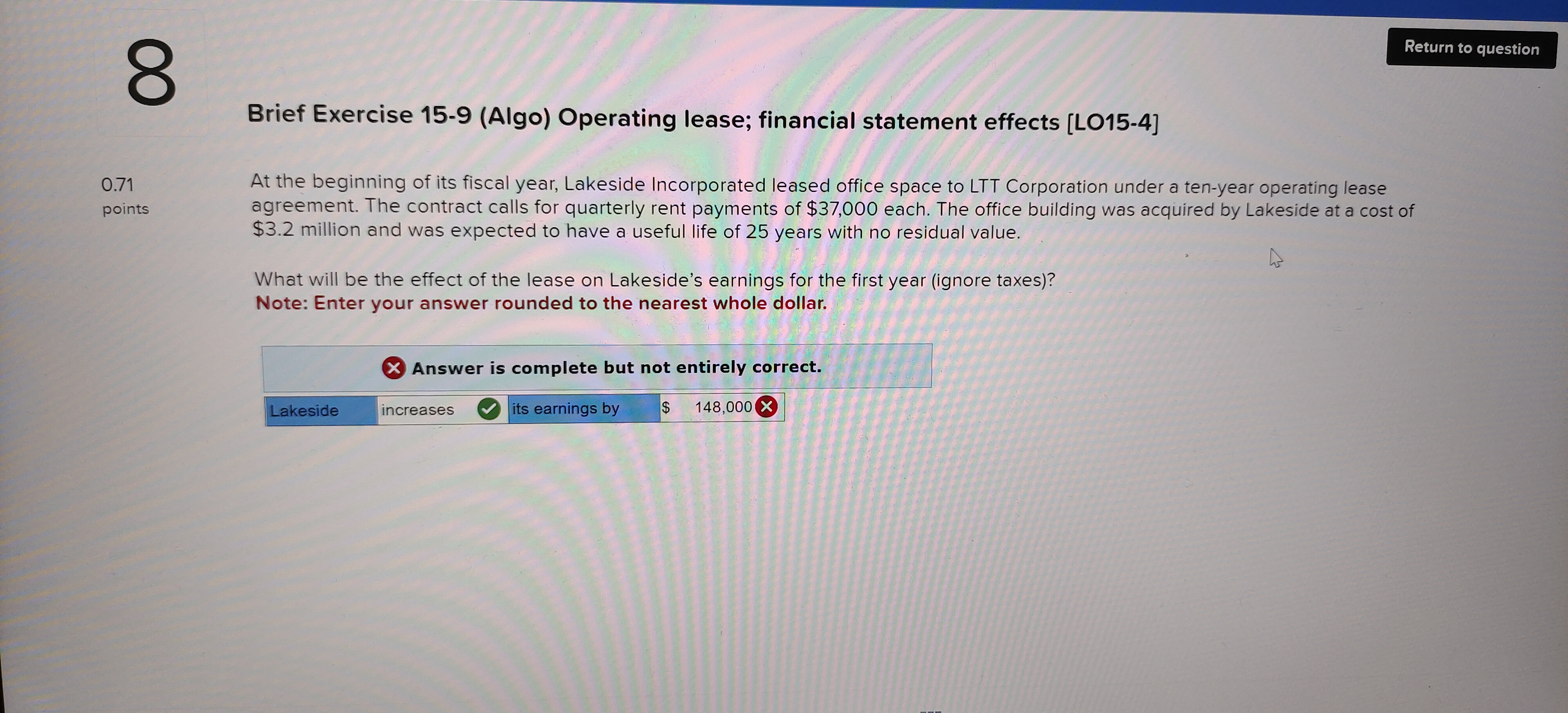 Brief Exercise 15-9(Algo) Operating lease; financial statement effects [LO15-4] At the