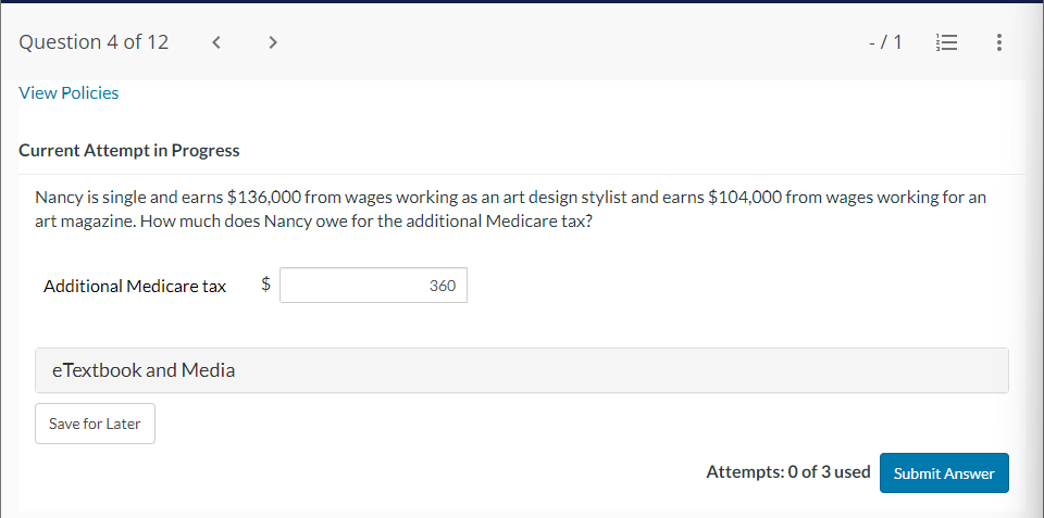  Nancy is single and earns $136,000 from wages working as an