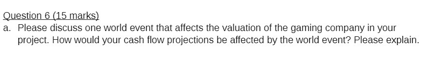  Question 6 [15 marks] a. Please discuss one world event that