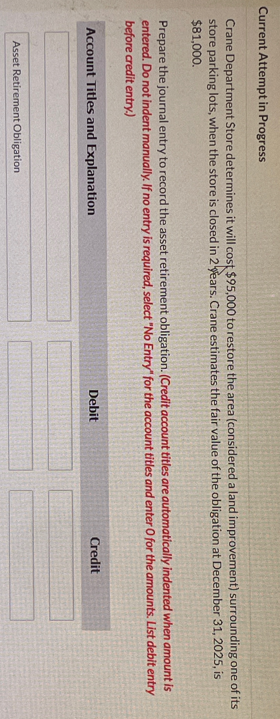 Current Attempt in Progress Crane Department Store determines it will cos