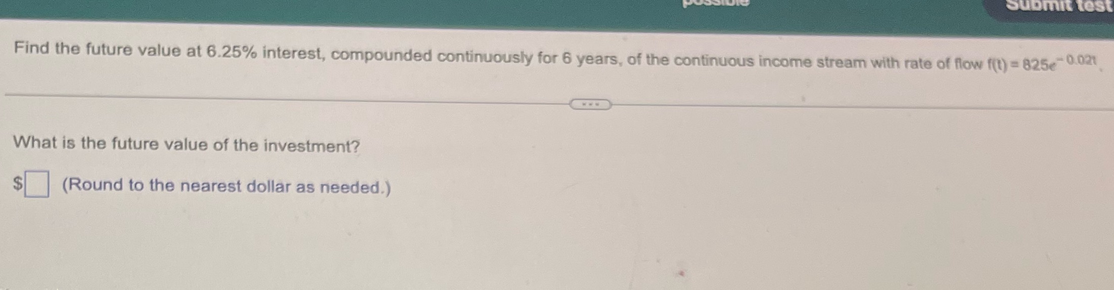 for 6 years, of the continuous income stream with rate of flow