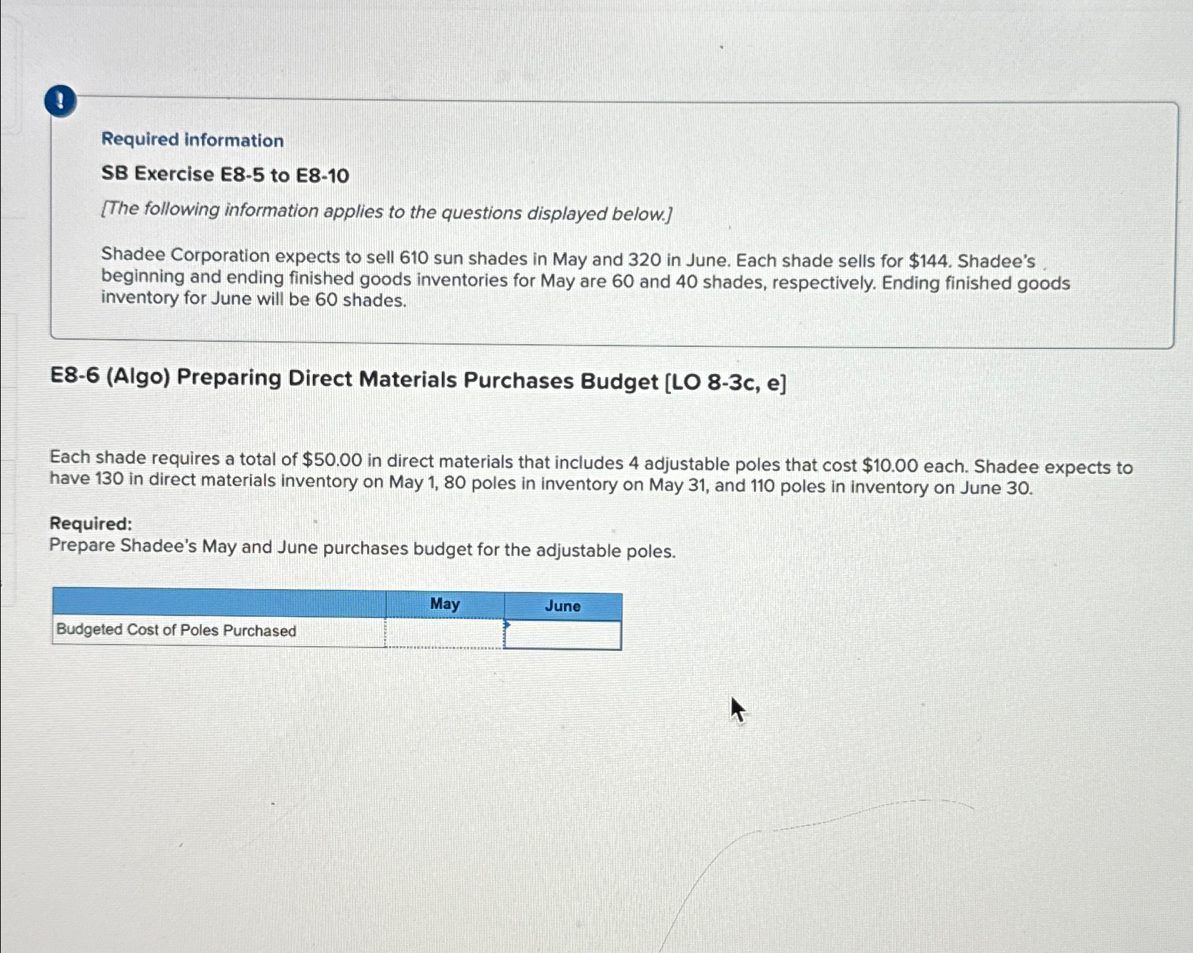 to the questions displayed below.] Shadee Corporation expects to sell 610 sun