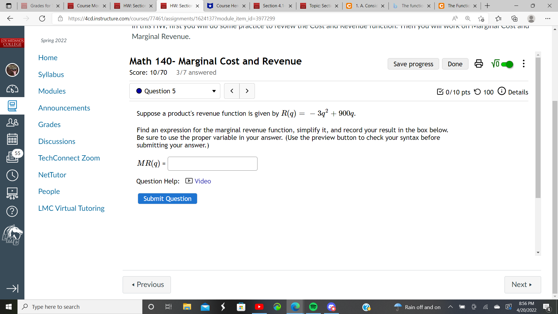 function. Ten you Will WOTR OTT Marginal Cost aTu OS MEDANOS Spring