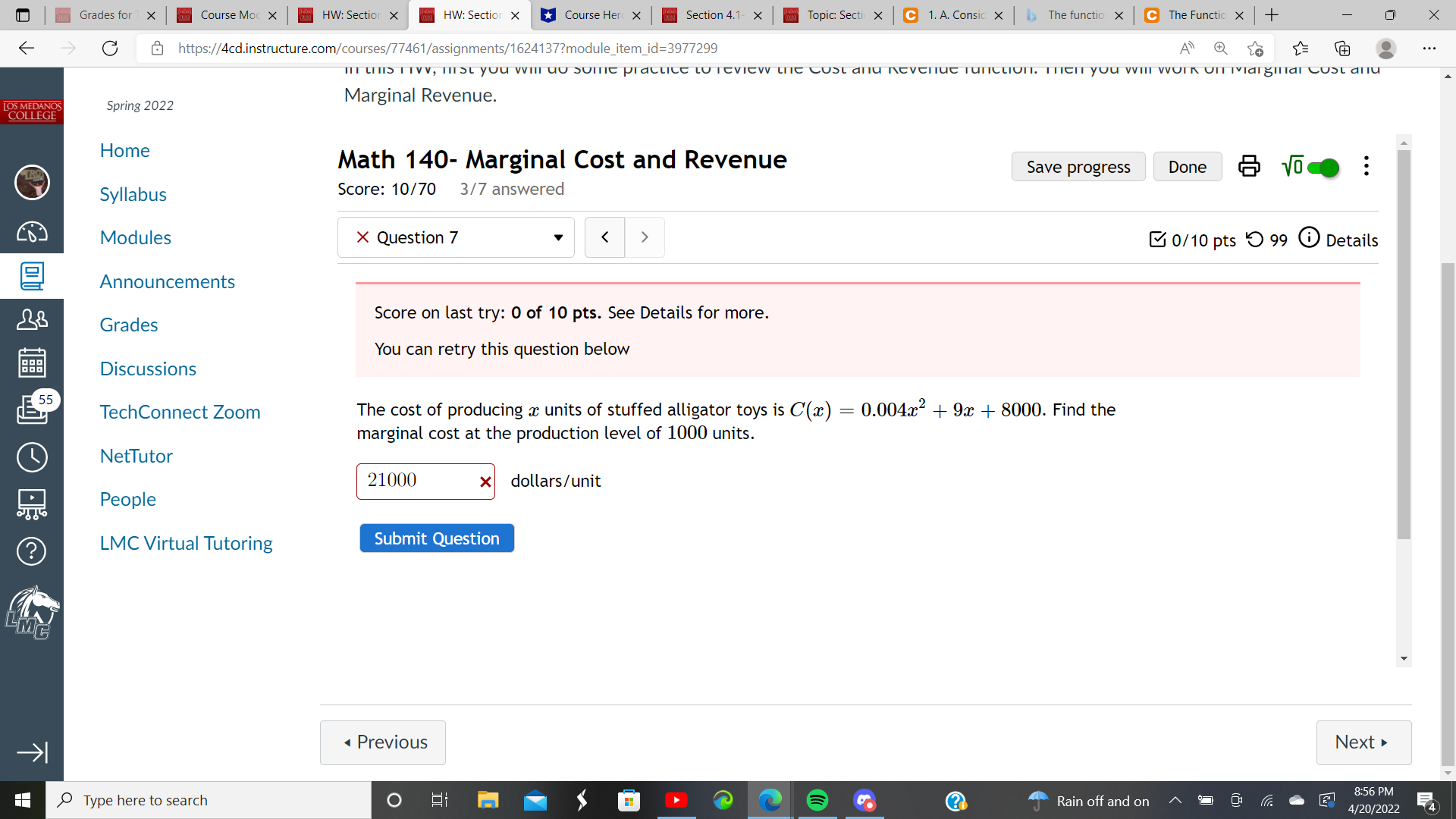 progress Done VOCO Syllabus Score: 10/70 3/7 answered Modules X Question 4