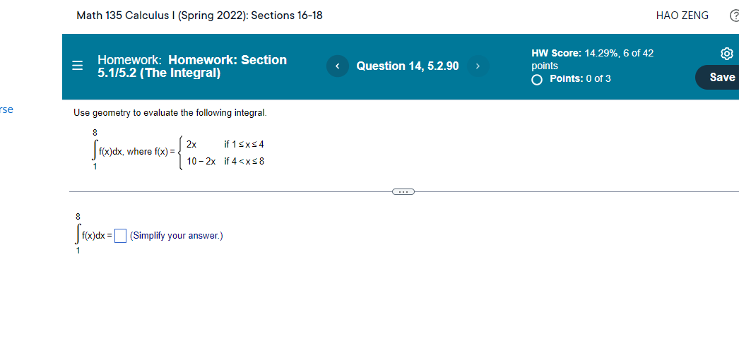( Homework: Homework: Section Question 12! 5251 5.15.2 [The Integral] The gure