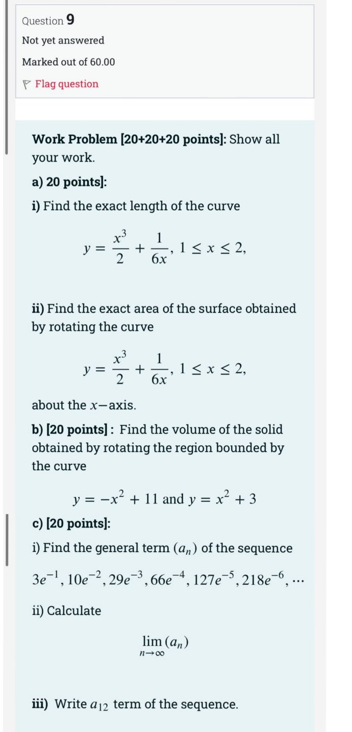out of 60.00 '1\" Flag question Work Problem [20+20+20 points]: Show all