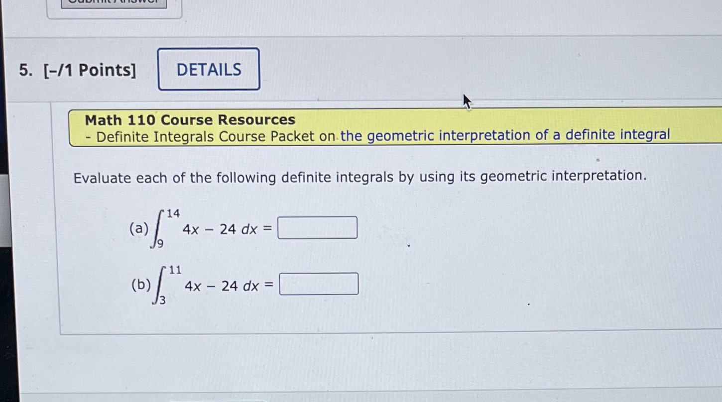 Packet on the geometric interpretation of a definite integral Evaluate each of