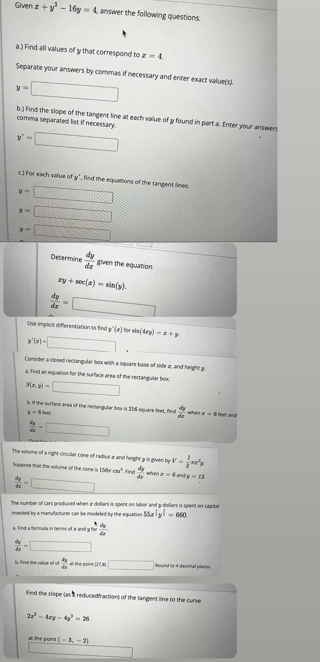  Implicit differentiation 7 questions Already post this questions Given r +