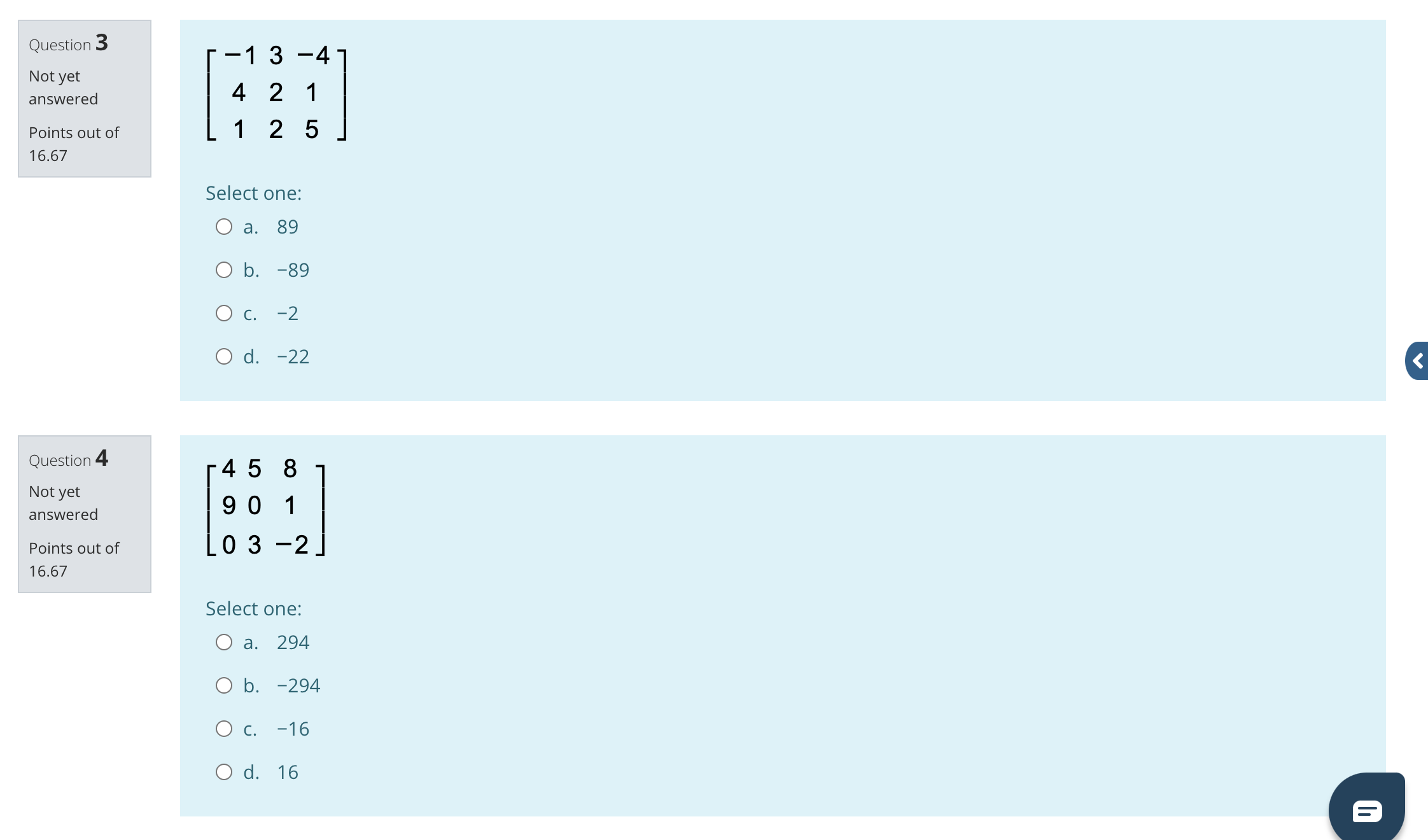 5 Points out of 16.66 Select one: O a. -3 O b.