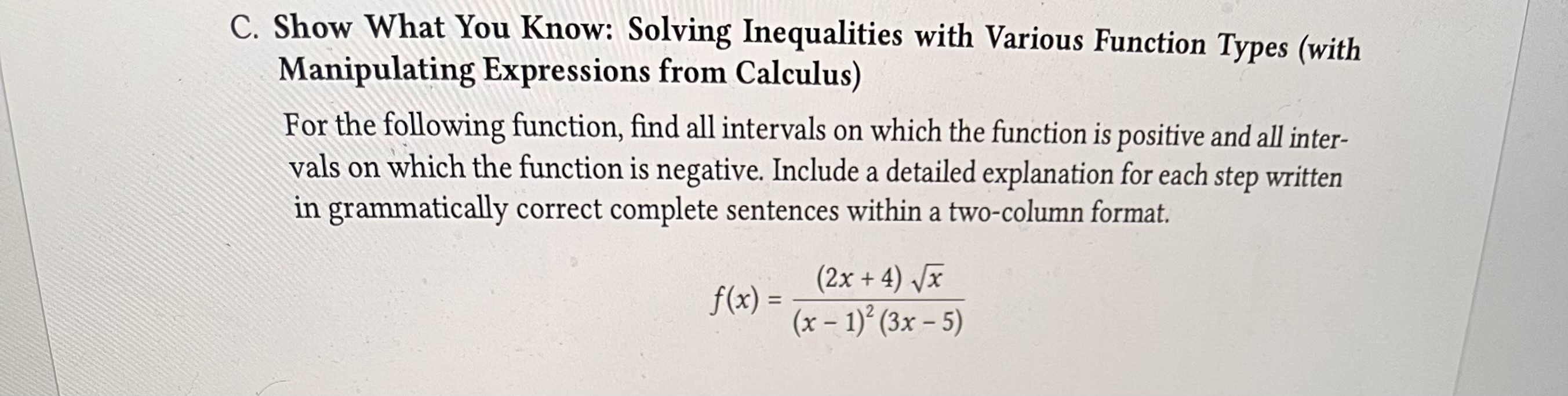  C. Show What You Know: Solving Inequalities with Various Function Types