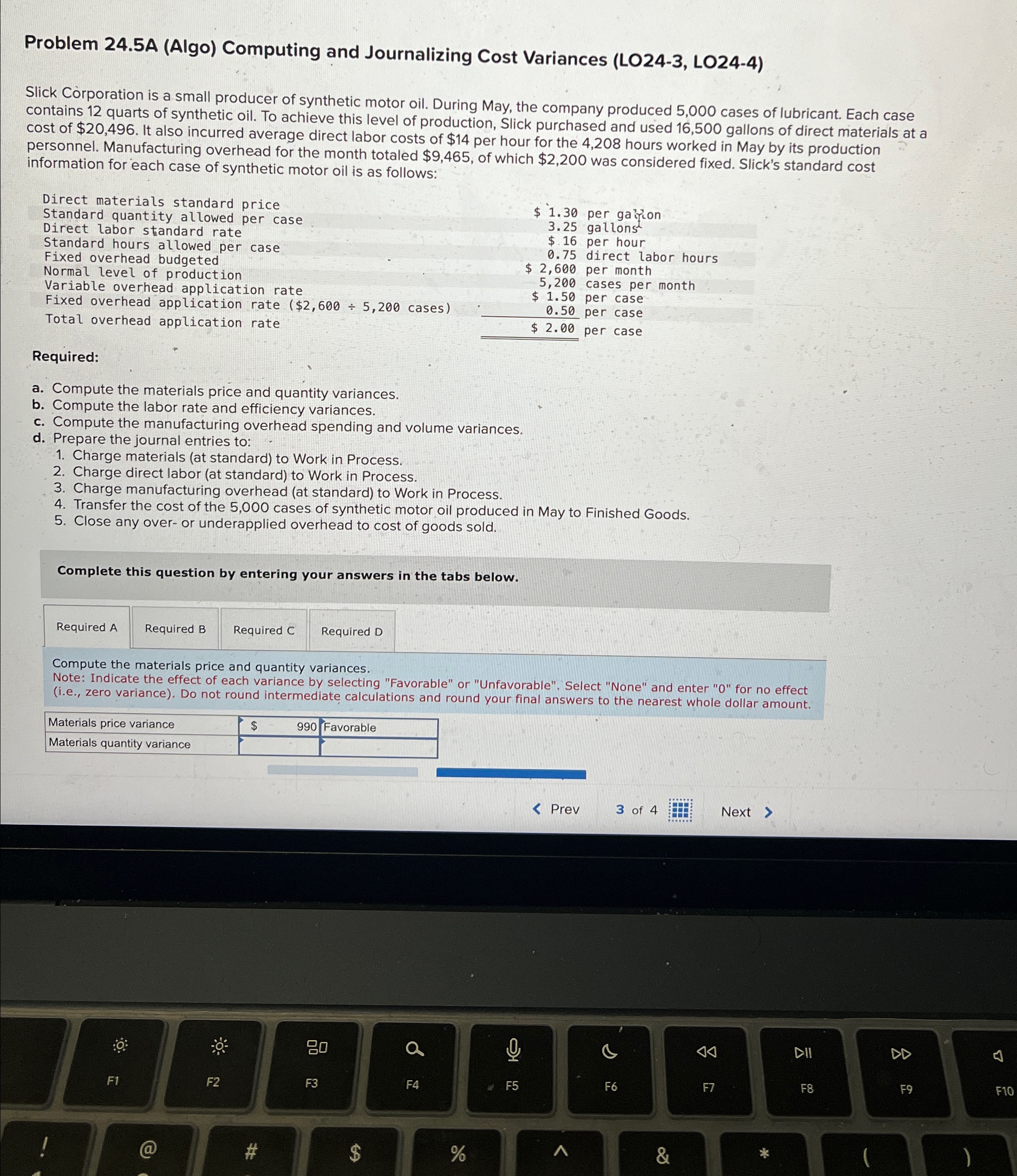  Problem 24.5A (Algo) Computing and Journalizing Cost Variances (LO24-3, LO24-4) Slick