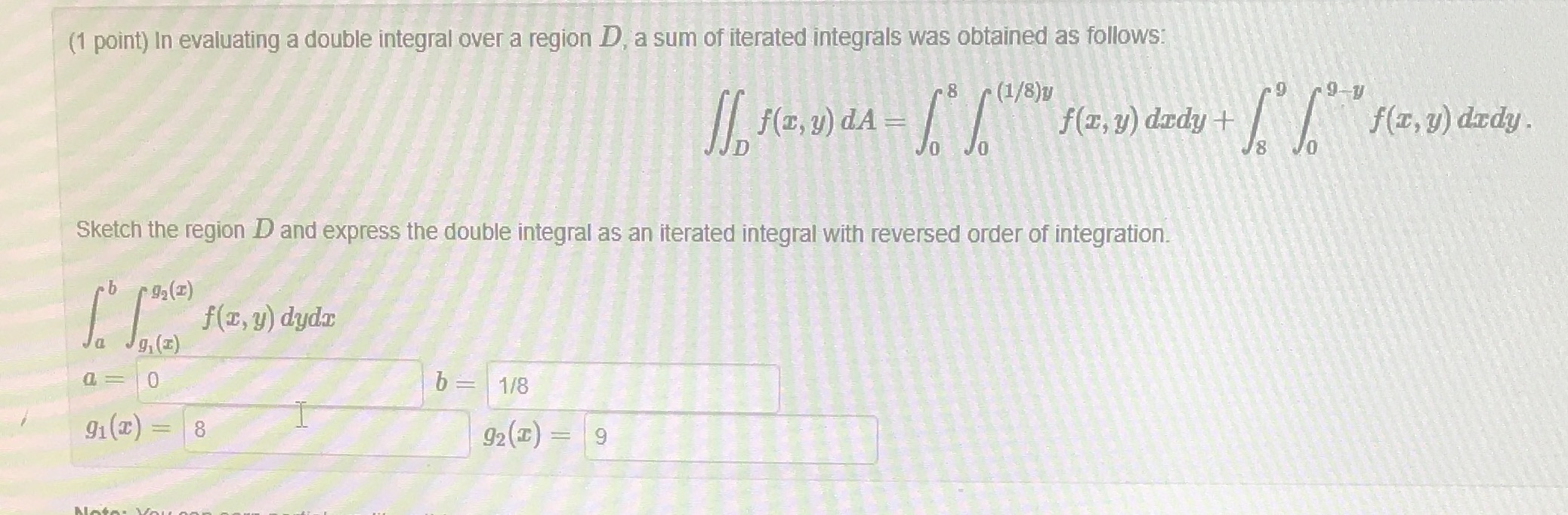 a sum of iterated integrals was obtained as follows: (1/8)y f(z, y)