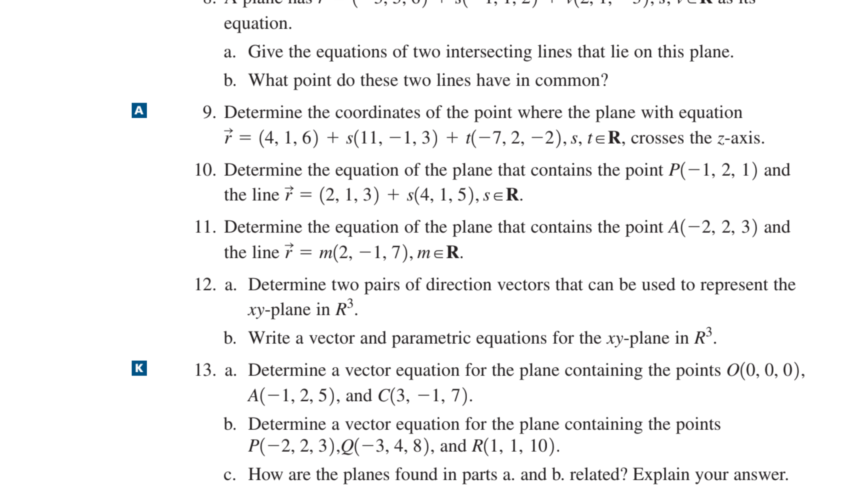 equation. a. Give the equations of two intersecting lines that lie on