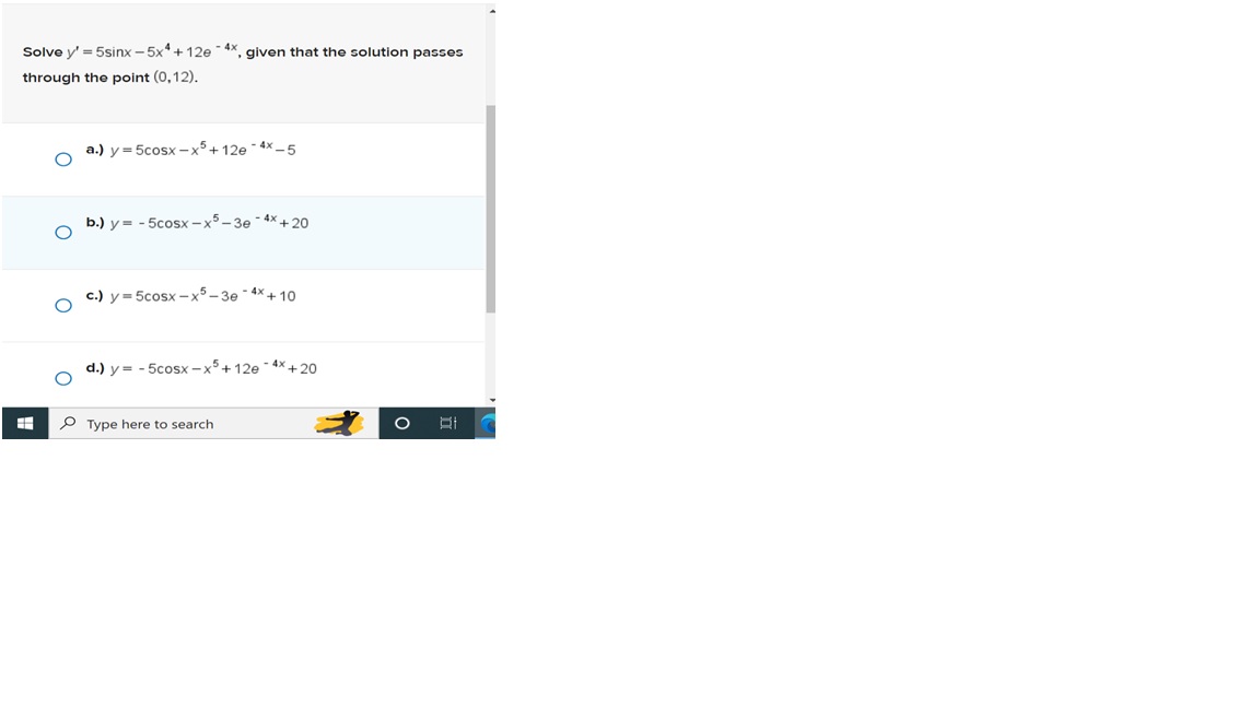  Solve y' = 5sinx - 5x* + 12e * **, given