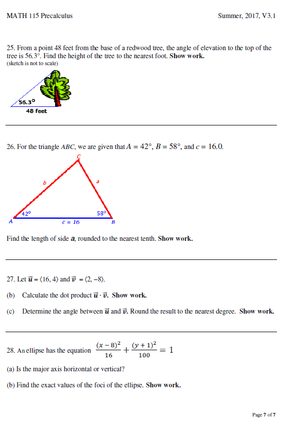 MATH 115 Precalculus Summer, 2017, V3.1 25. From a point 48
