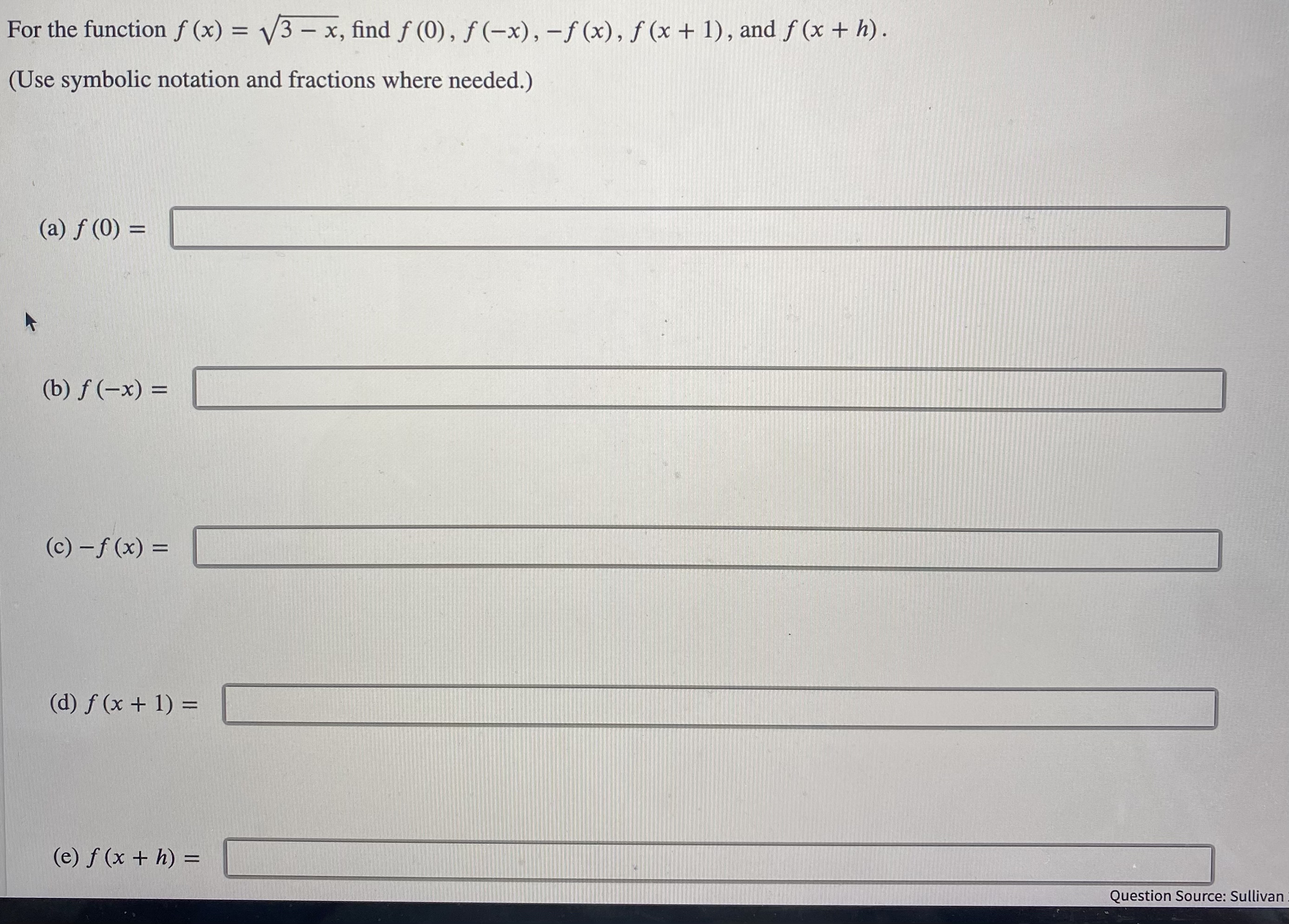 (0) , f (-x), -f(x), f(x + 1), and f (x +