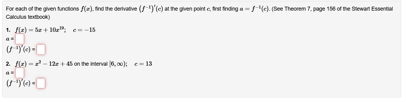 5x+ 10x; c= -15 a = ( f-1)' ( c ) =