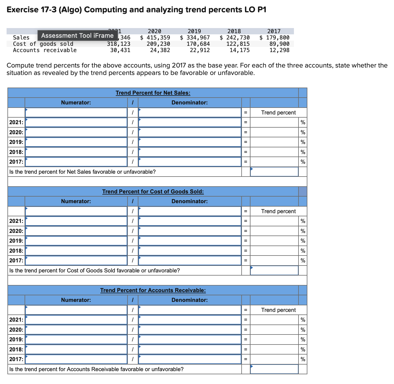 Exercise 17-3(Algo) Computing and analyzing trend percents LO P1 Compute trend