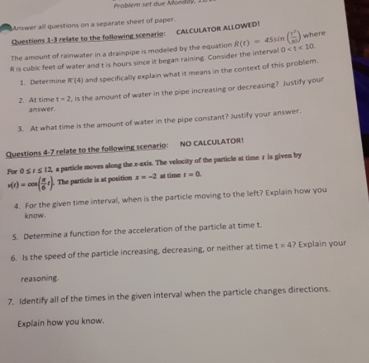 derivatives in context Problem set due Monday, Answer all questions on