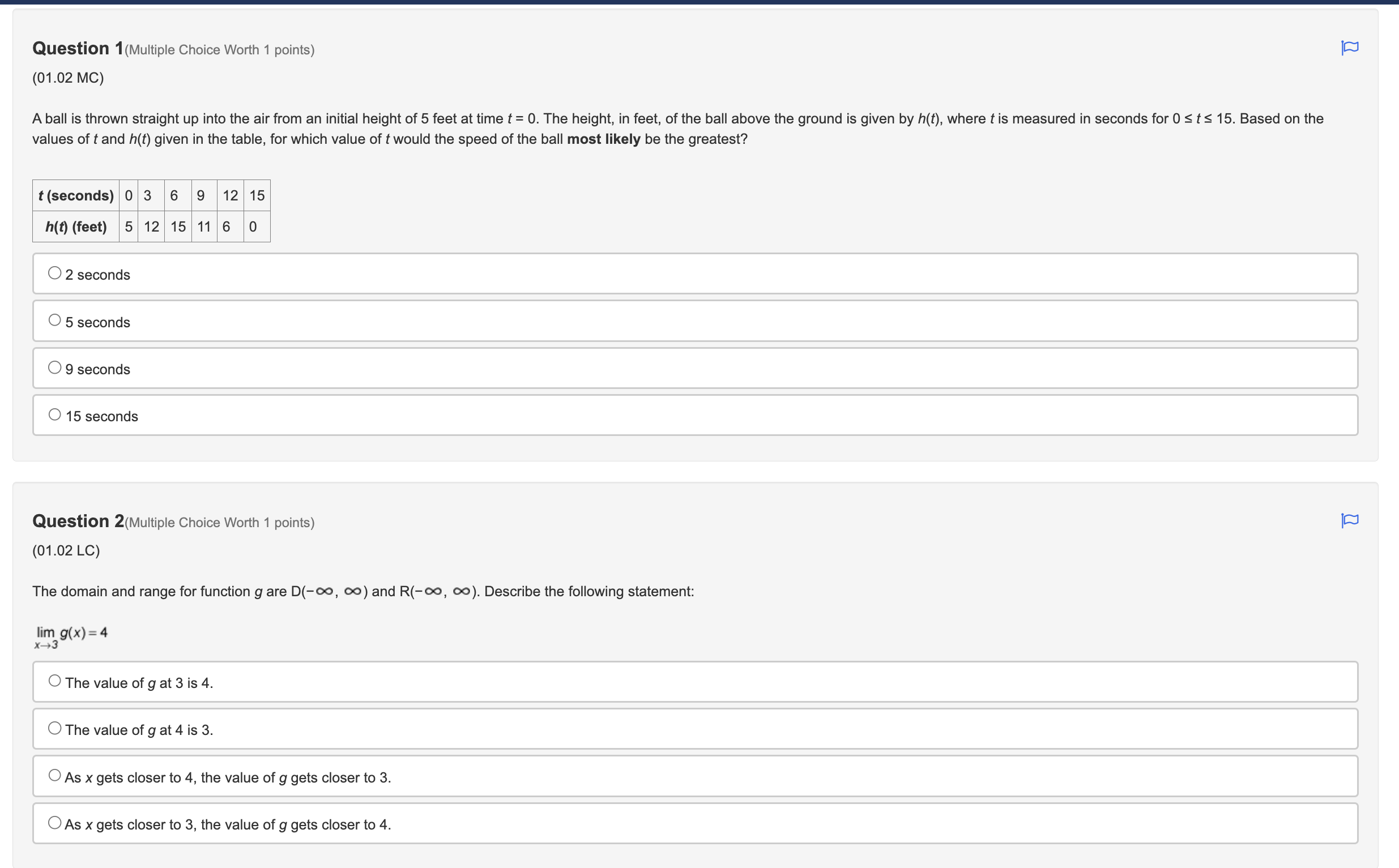 seconds for 0 S ts 15. Based on the values of t