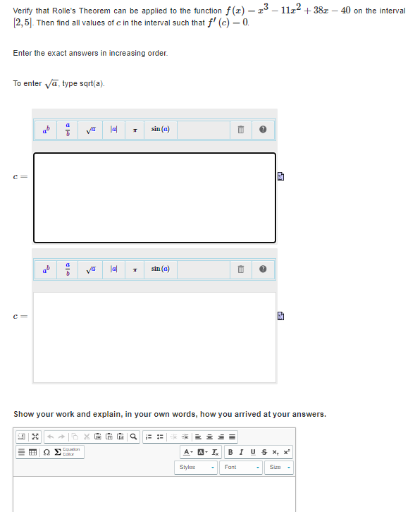  Verify that Rolle's Theorem can be applied to the function f