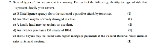 risk are present in economy. For each of the following, identify the